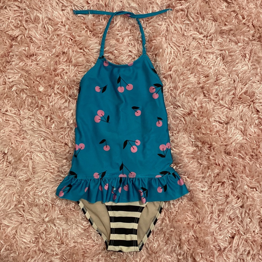 Tea Collection Blue Cherry Print Kids Swim One Piece